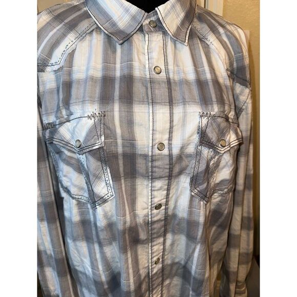 BKE Men’s Grey White Plaid Flannel Shirt XXL Slim Fit Stretch Button-Up - Picture 6 of 8
